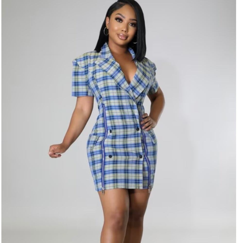 Capsulle Womens Blue & Green Plaid Mini Bodycon Dress Size S